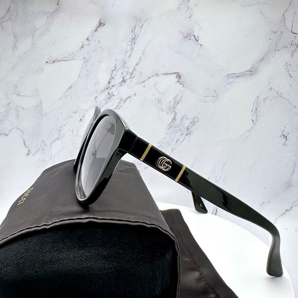 New Gucci Sunglasses Black Acetate Round Gold Metal GG Logo Italy Authentic main image 4